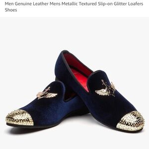 Men Genuine Leather Mens Metallic Textured Slip-on Glitter Loafers Shoes